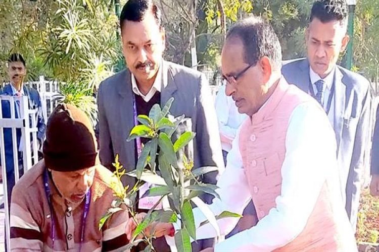 इंदौर में रेसीडेंसी कोठी गार्डन में मुख्यमंत्री श्री चौहान ने आम का पौधा लगाया