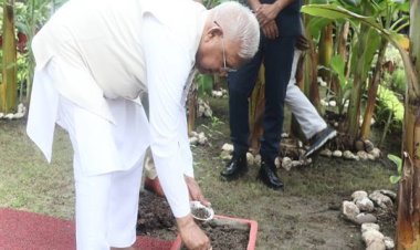 राज्यपाल पटेल ने राजभवन में रोपा तुलसी का पौधा
