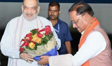 केंद्रीय गृह मंत्री अमित शाह पहुंचे रायपुर: मुख्यमंत्री विष्णुदेव साय ने किया आत्मीय स्वागत