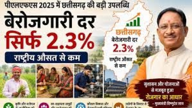 पीएलएफएस 2025 के आंकड़ों में दिखा सुशासन का असर: छत्तीसगढ़ में बेरोजगारी दर राष्ट्रीय औसत से कम